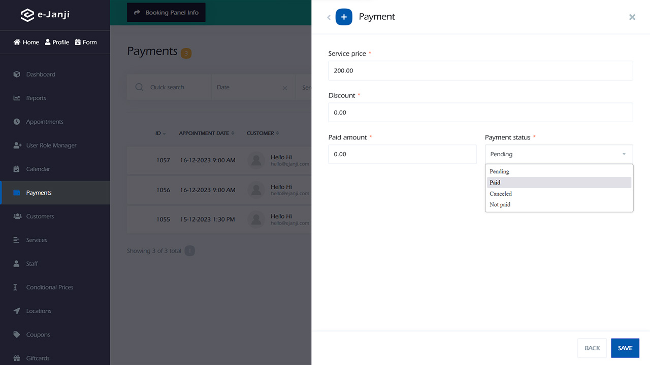 Edit payment status