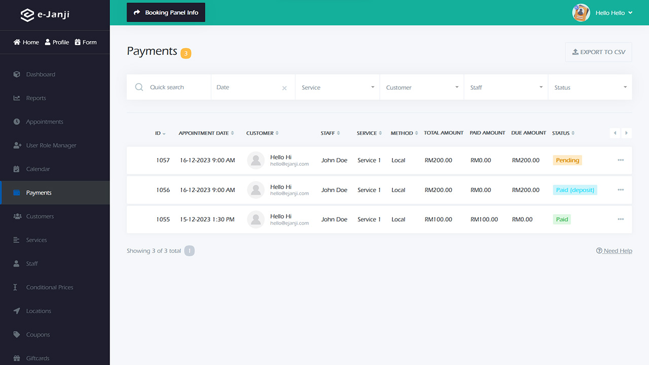 Payment list