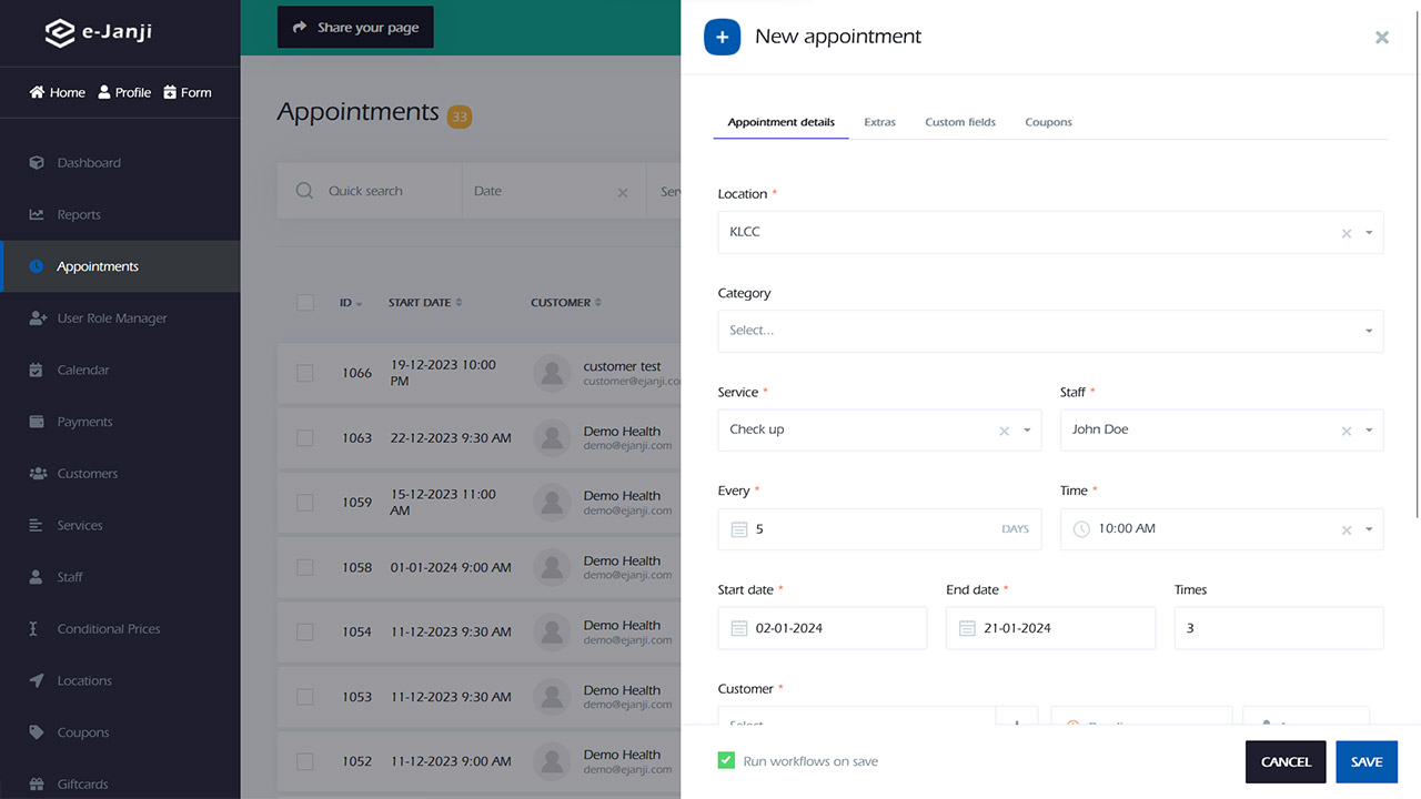 Appointment recurring daily