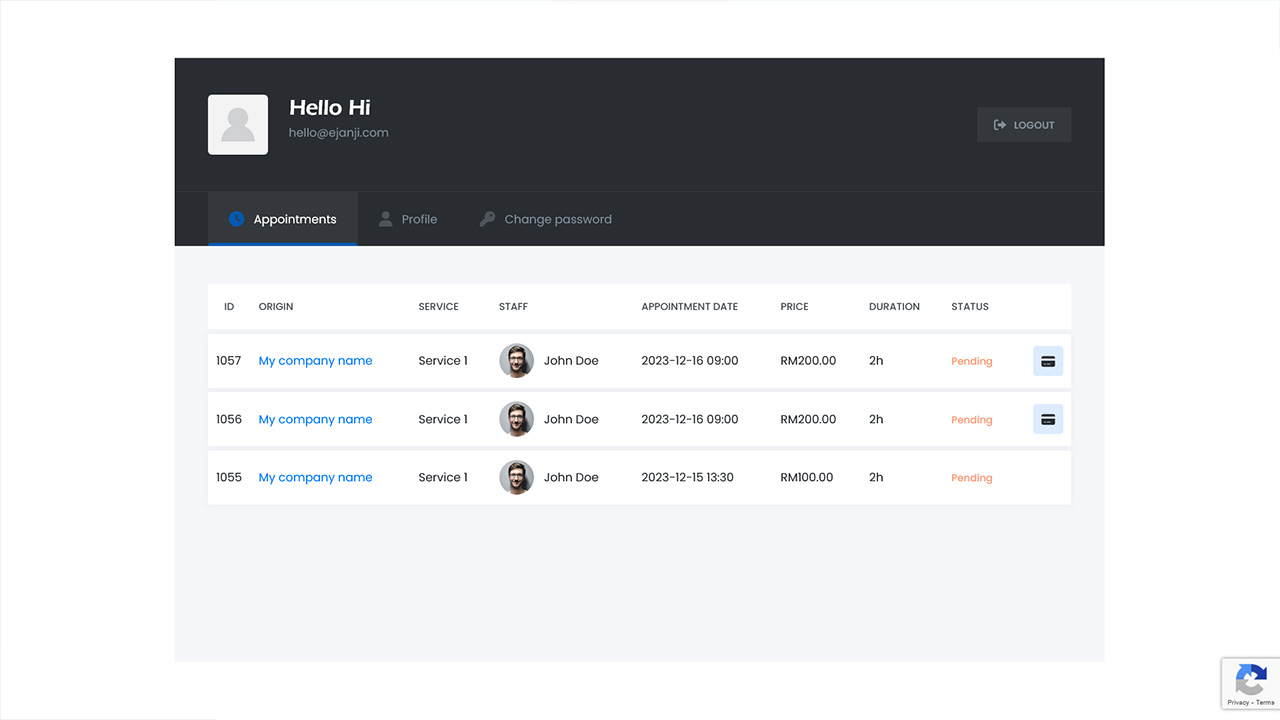Customer dashboard