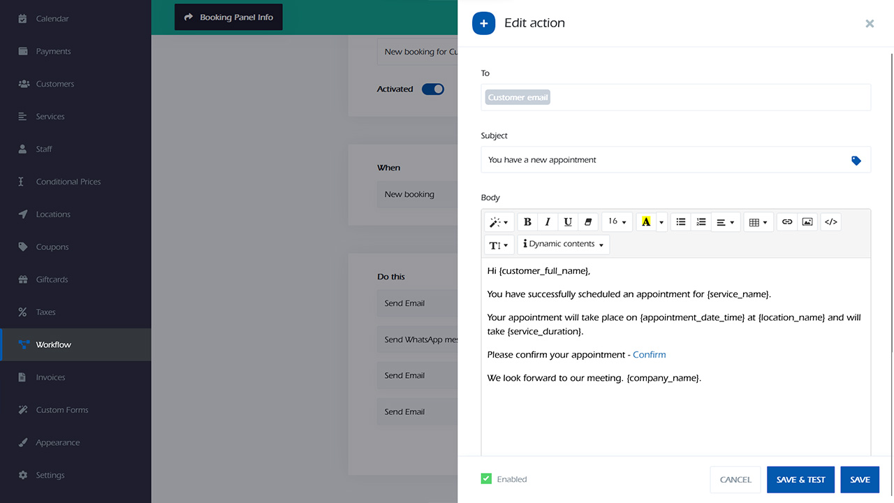 Edit email notification