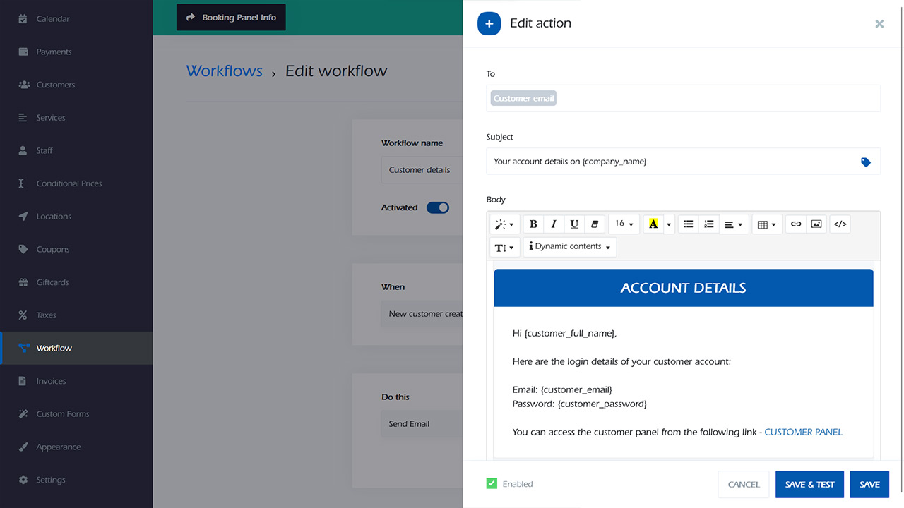 Workflow customer email