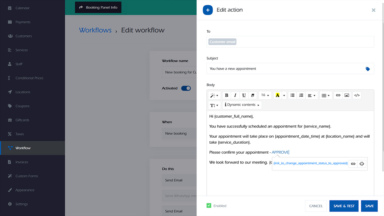 Workflow approve appointment status
