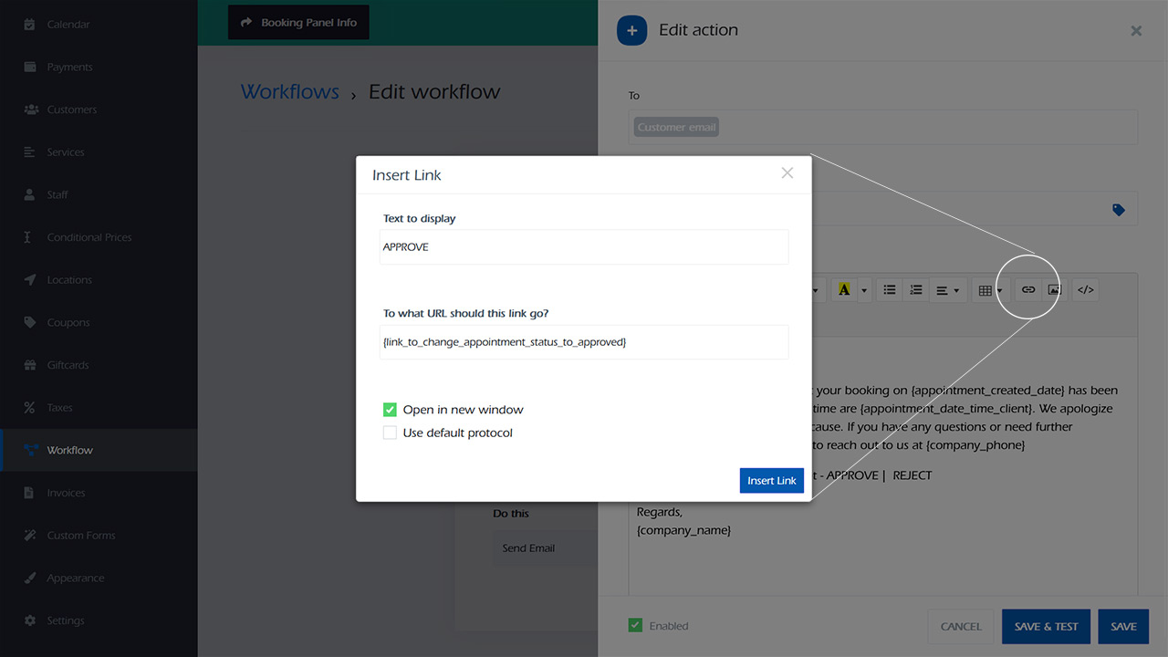 Workflow insert link