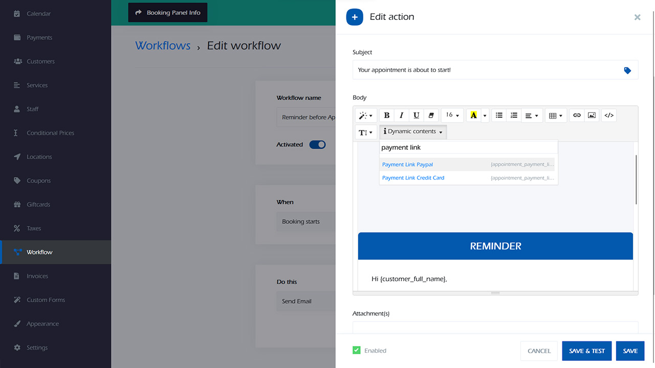 Workflow for payment link